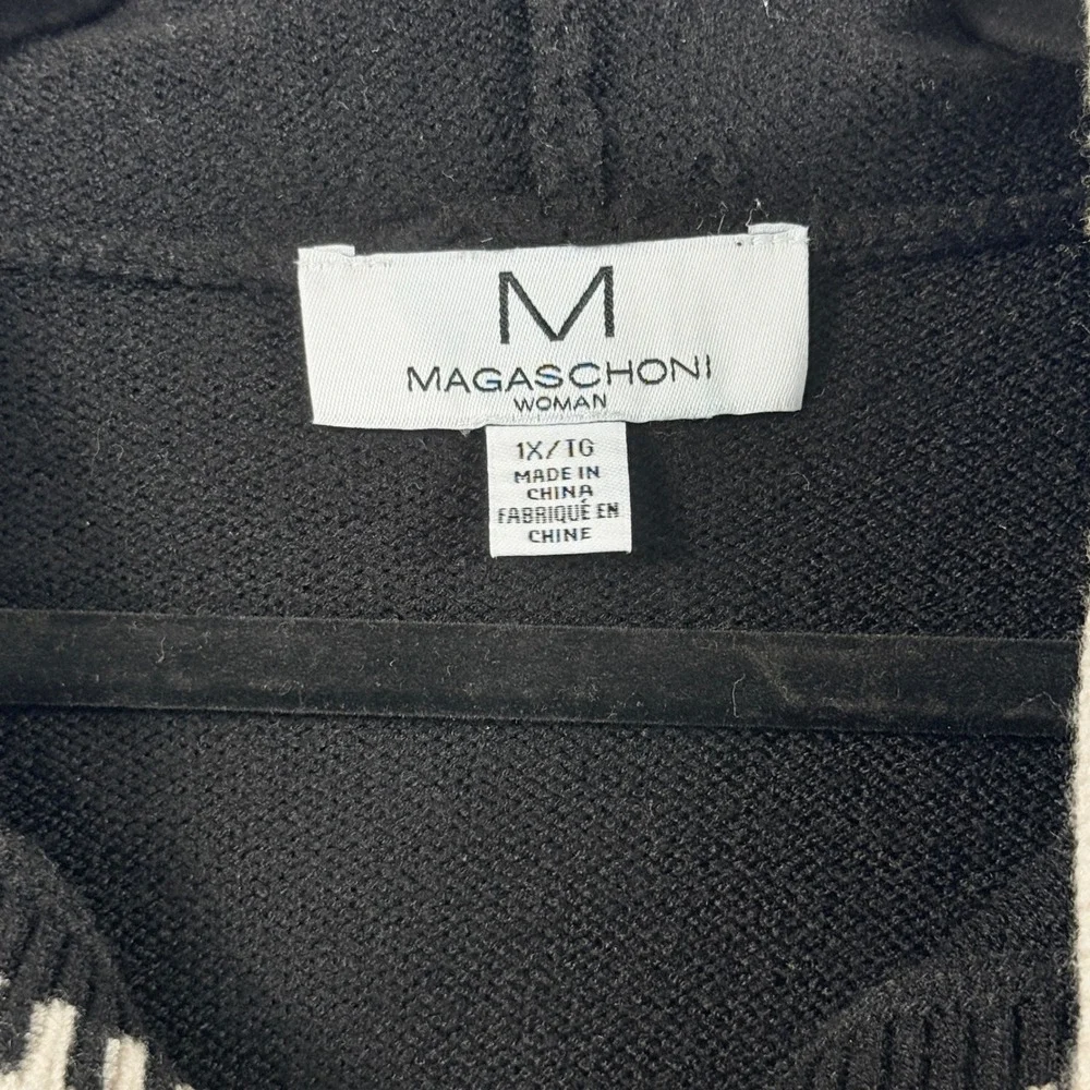 Magaschoni Knit Hoodie Woman 1X Black Contrast Trim Minimalist Quiet Luxury